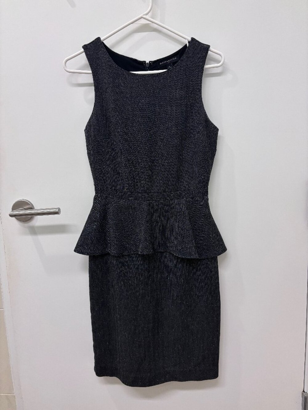 Banana Republic Factory Dark Gray Charcoal Herringbone Peplum Dress Size 0